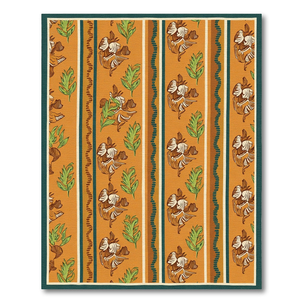 Orange Floral Stripe Mid Century Rug