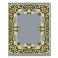 Green White Floral Bordered Art Rug