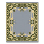 Green White Floral Bordered Art Rug