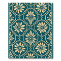 Teal Cream Floral Medallion Frame Rug