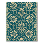 Teal Cream Floral Medallion Frame Rug