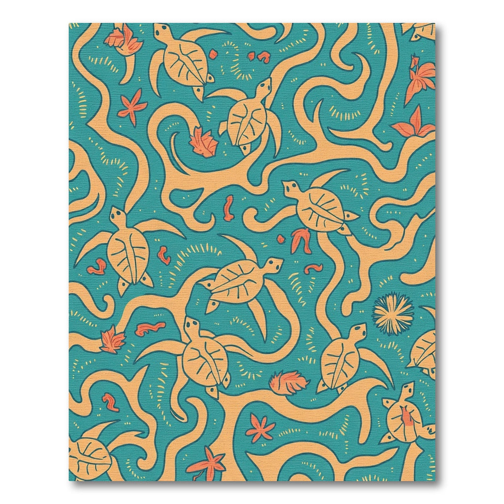 Oceanic Teal Turtle Coral Swirl Rug