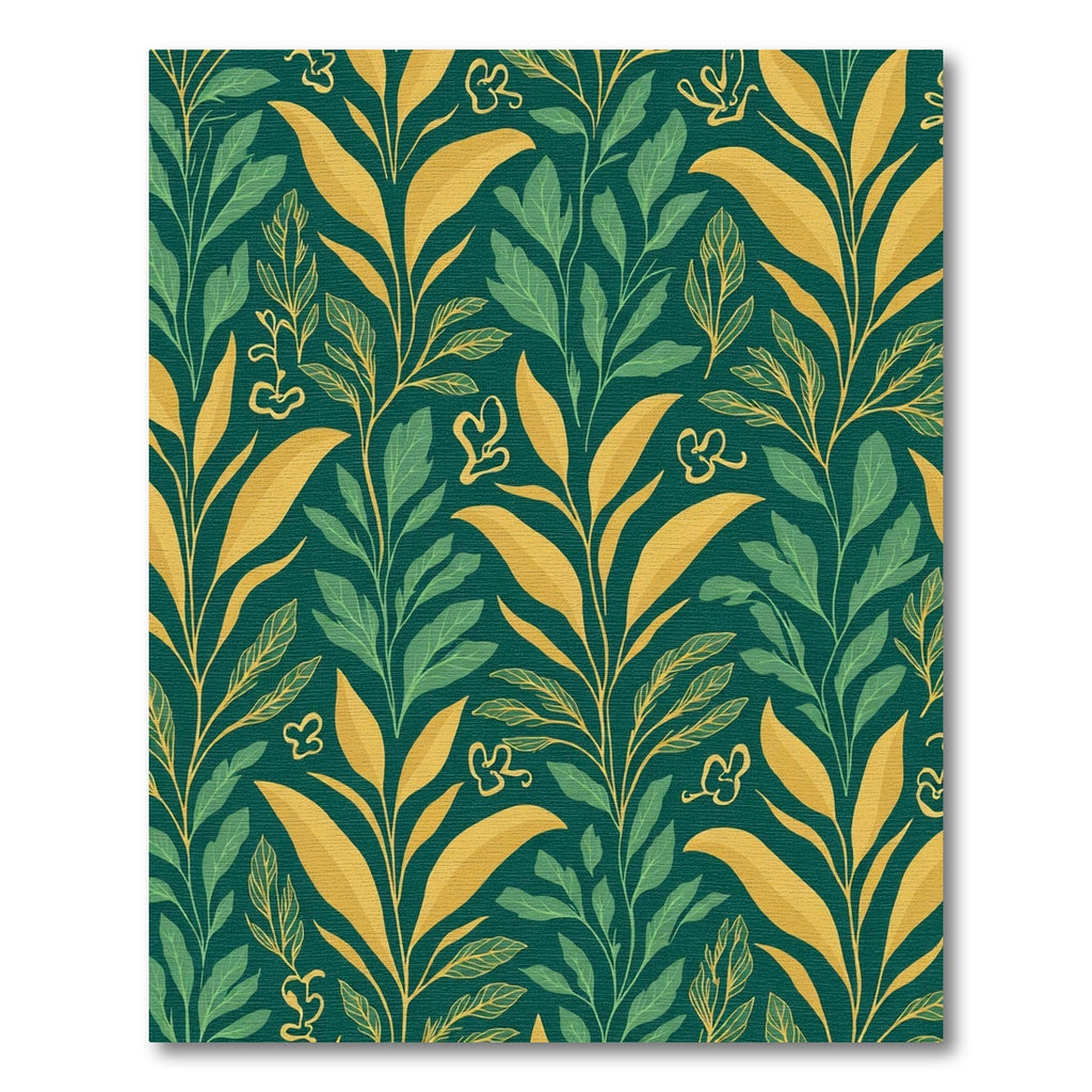 Emerald Green Golden Leaf Branch Art Rug