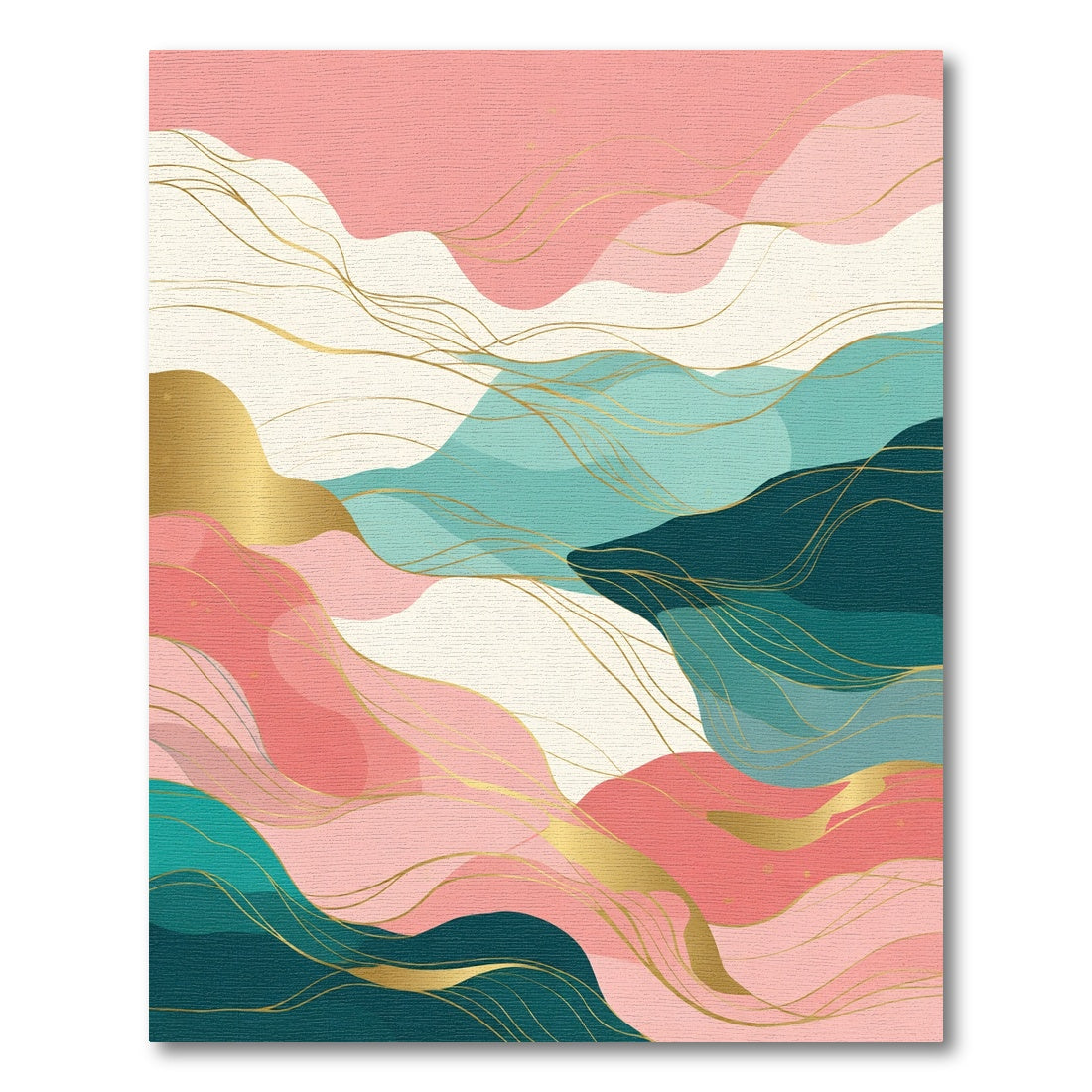 Blush Teal Golden Flowing Waves Rug