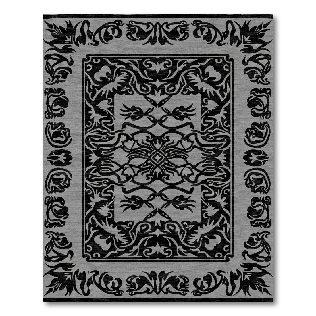 Black Ornate Scrollwork Border Rug