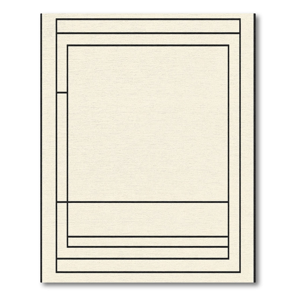 Simple Ivory Black Linear Border Rug