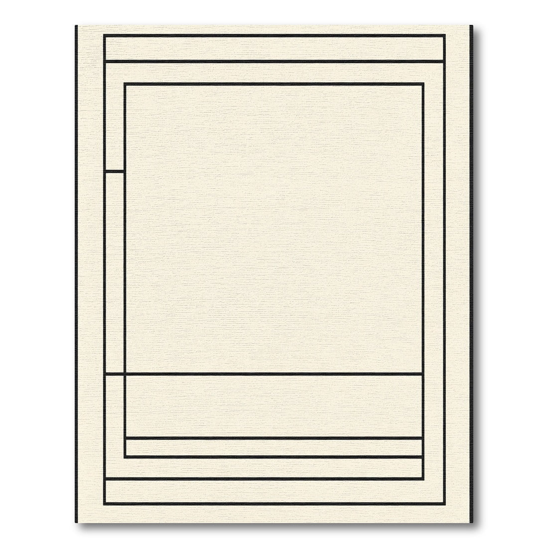Simple Ivory Black Linear Border Rug