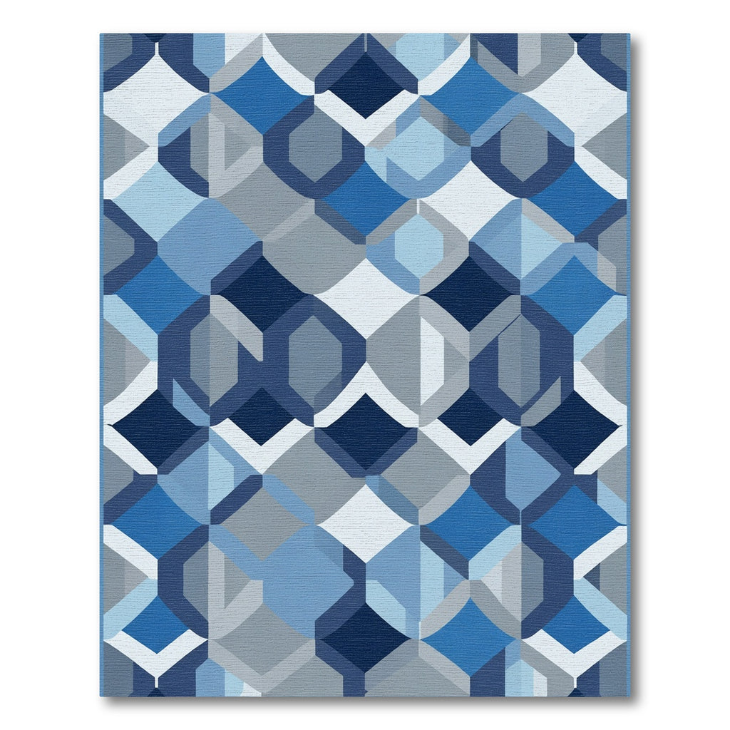 Shades Blue Geometric Interlocking Shapes Rug