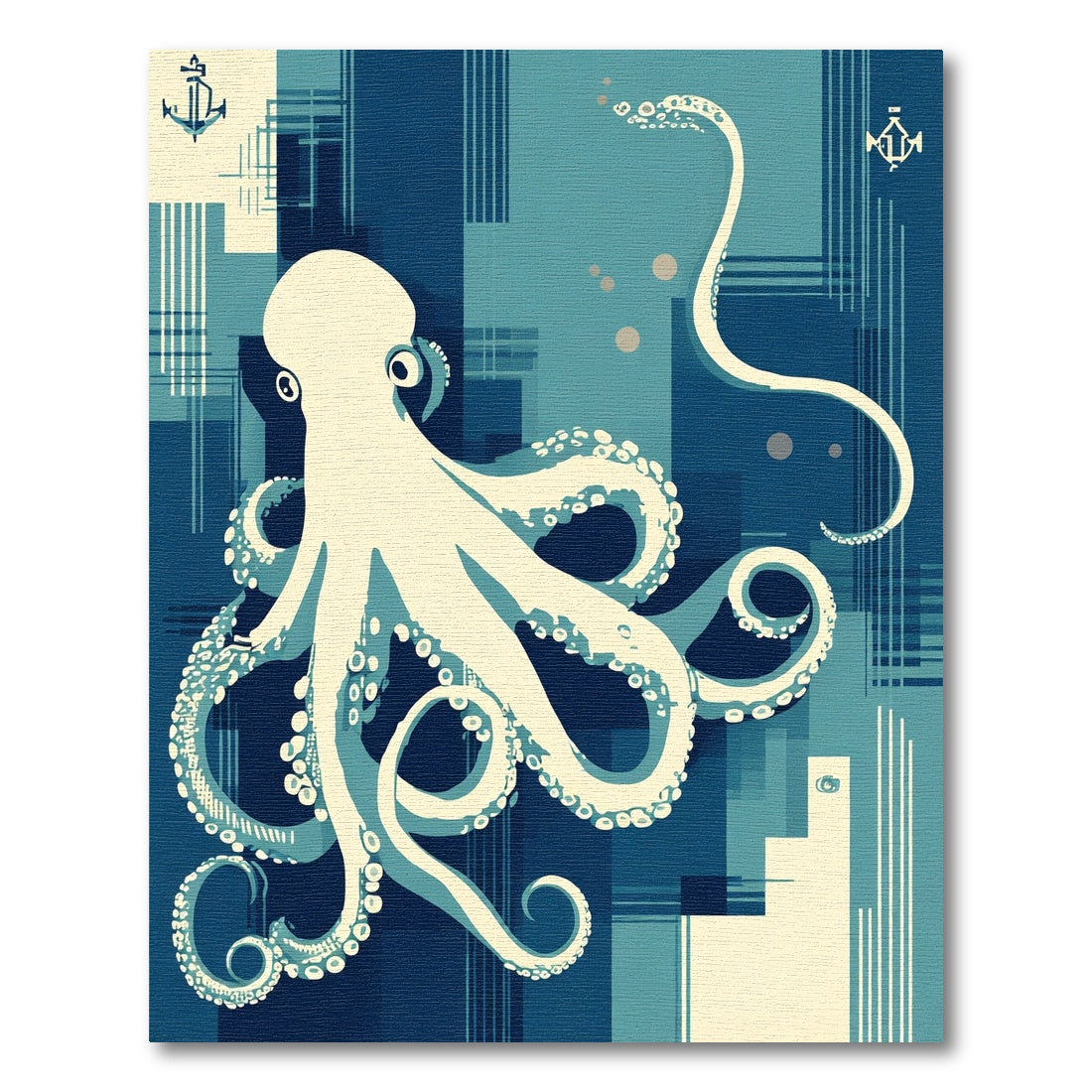 Navy Blue Abstract Octopus Geometric Rug
