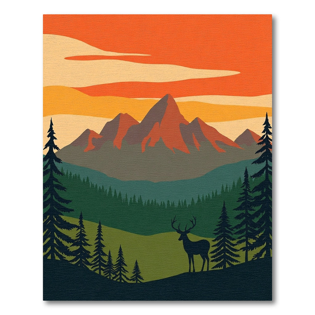 Sunset Mountain Deer Forest Vista Rug
