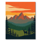 Sunset Mountain Deer Forest Vista Rug
