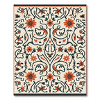 Cream Coral Floral Scroll Butterfly Accents Rug