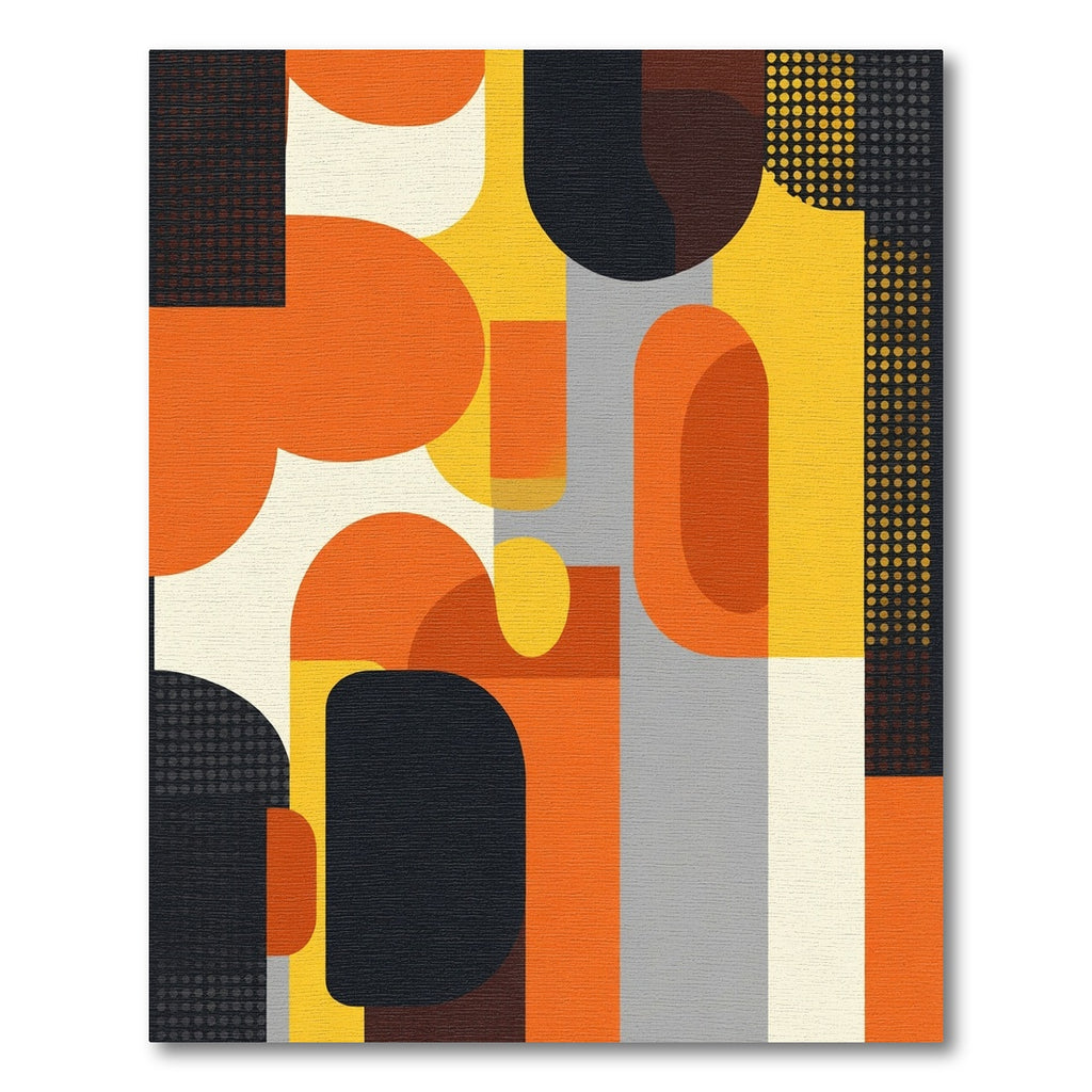Geometric Abstract Orange Yellow Gray Rug