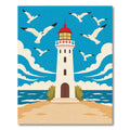 Coastal White Lighthouse Flock Flying Seagulls Rug