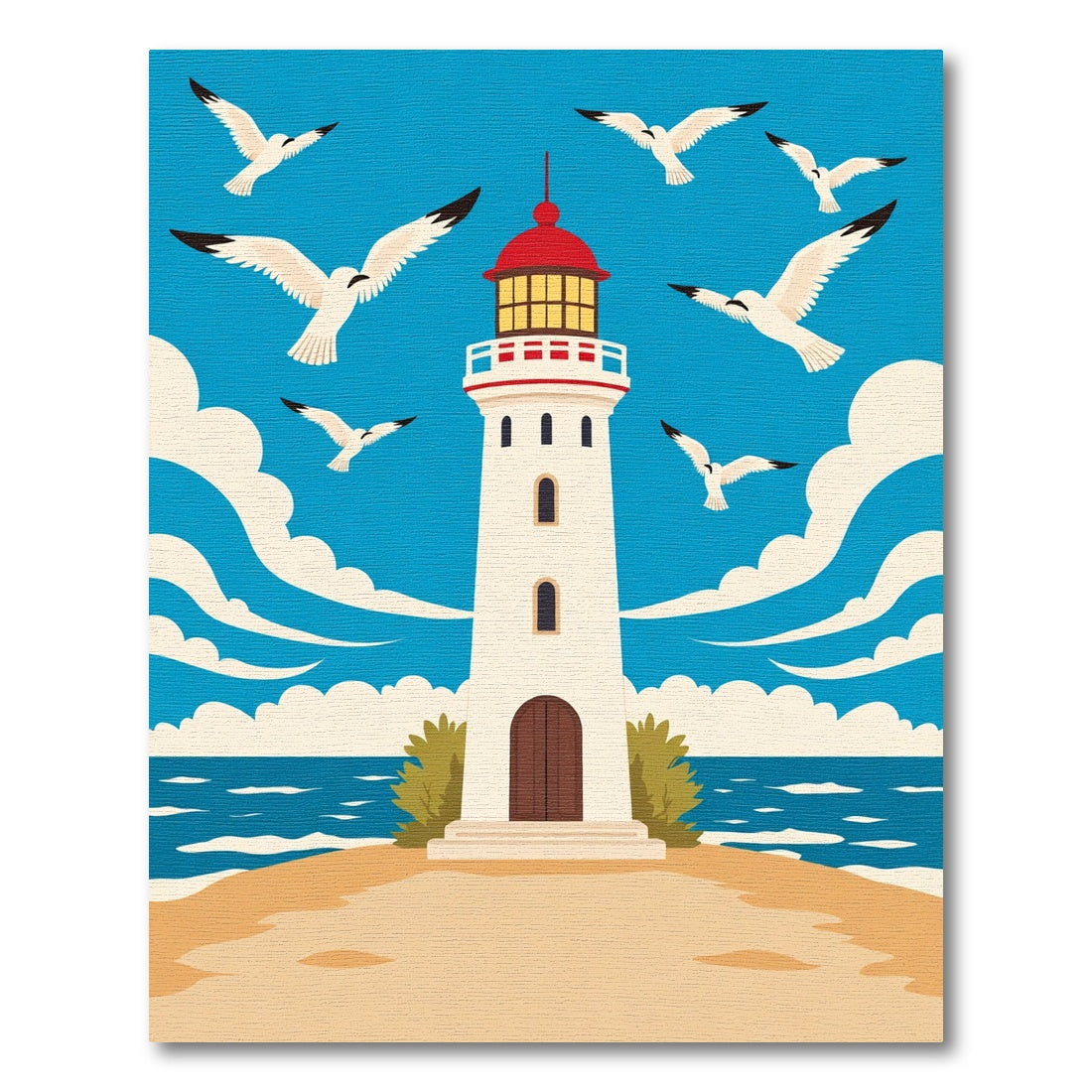 Coastal White Lighthouse Flock Flying Seagulls Rug