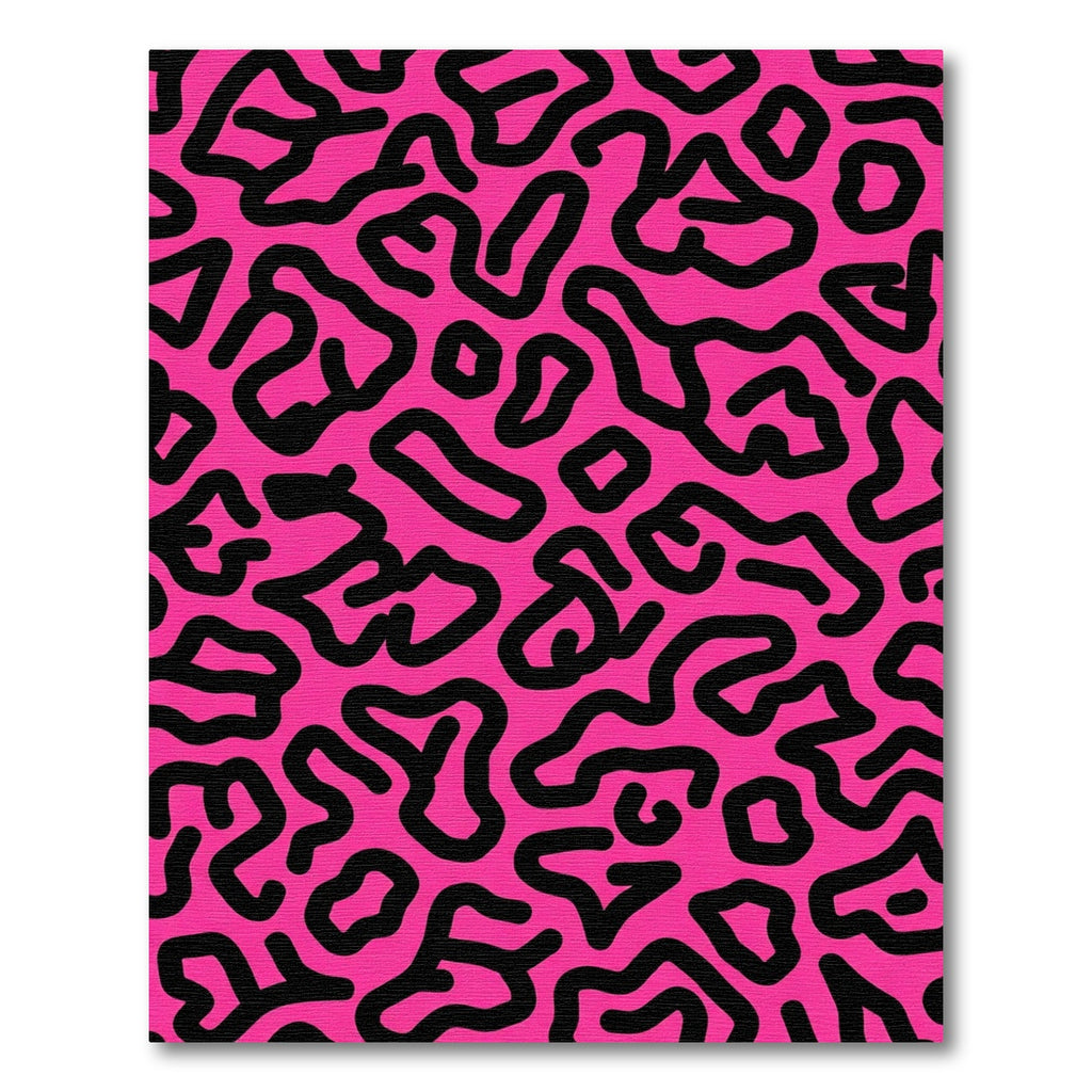 Bright Pink Black Abstract Organic Flow Rug