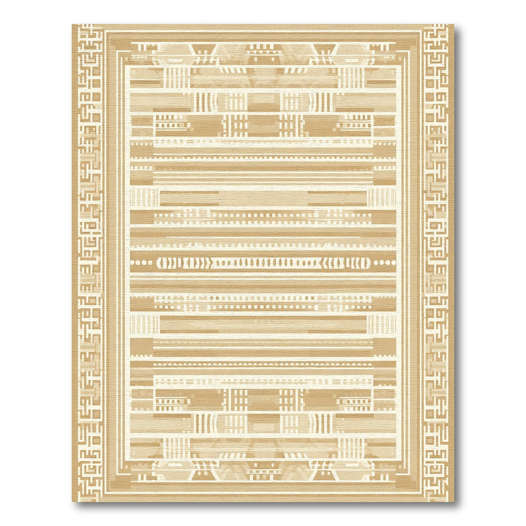 Sandy Beige Geometric Border Stripes Rug