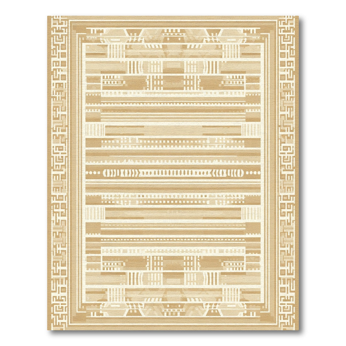 Sandy Beige Geometric Border Stripes Rug
