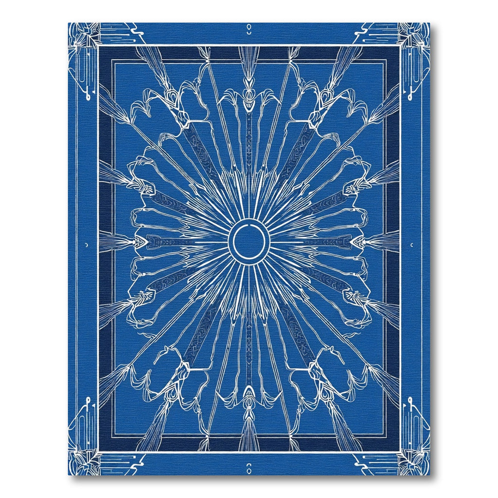 Deep Blue Sunburst Geometric Rug