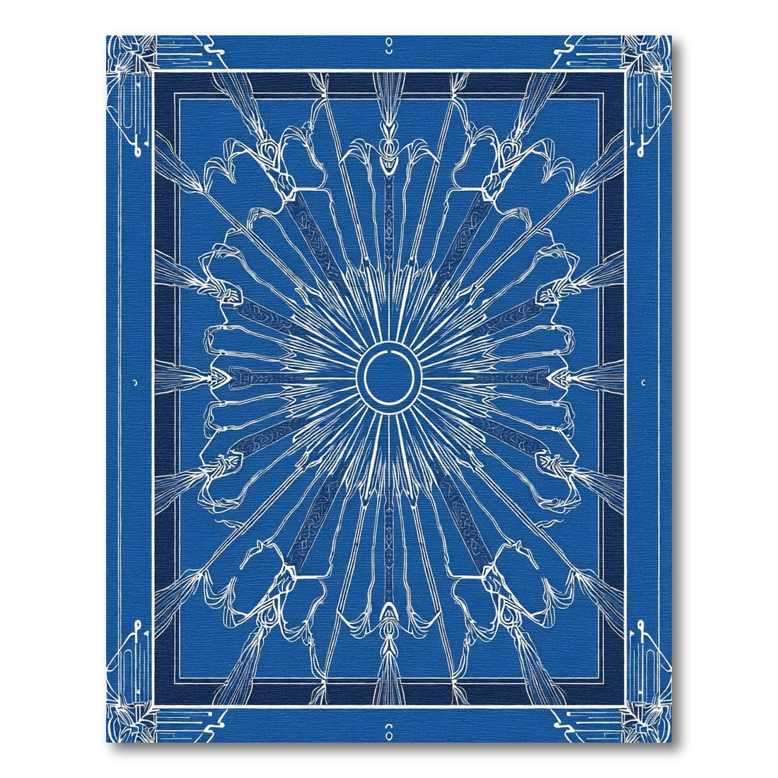 Deep Blue Sunburst Geometric Rug