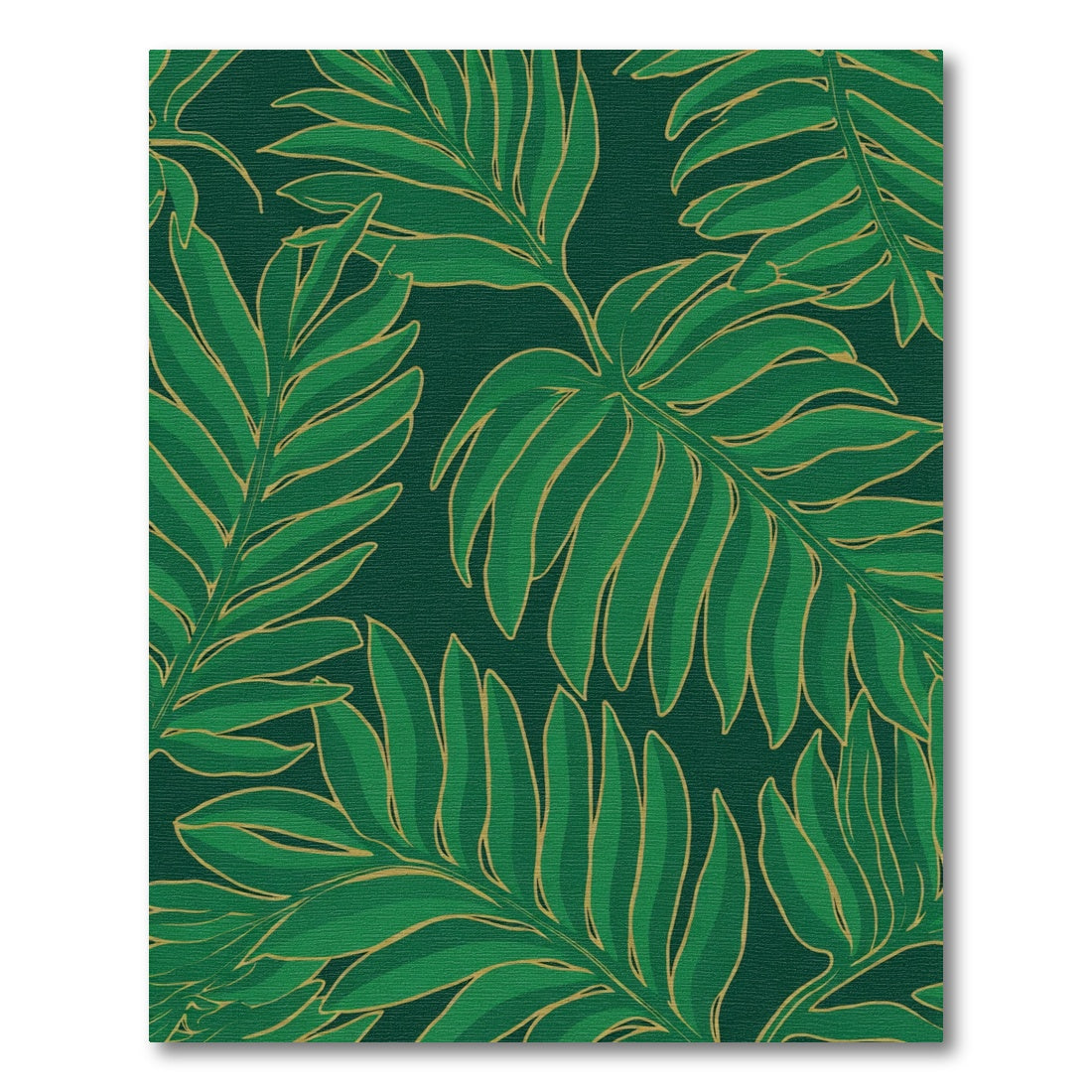 Emerald Green Tropical Foliage Outline Rug