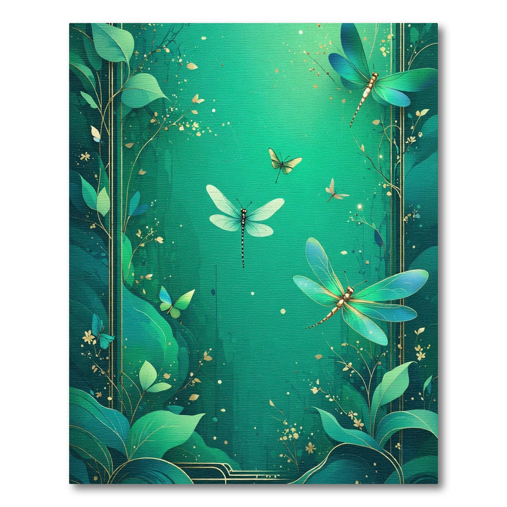 Emerald Garden Dragonfly Butterfly Art Rug