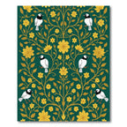 Emerald Gold Floral Bird Tree Rug
