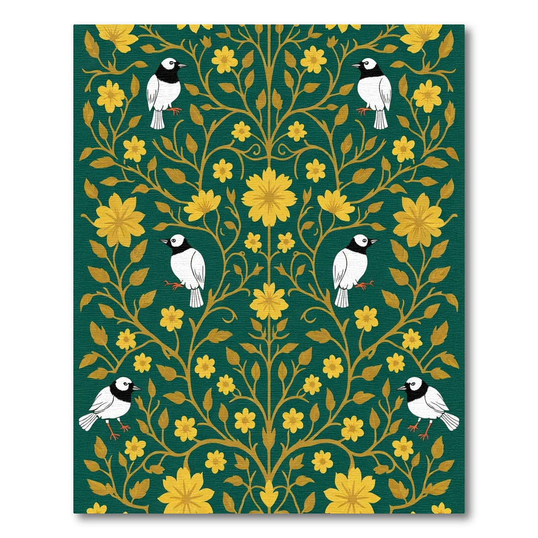 Emerald Gold Floral Bird Tree Rug