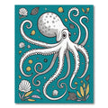 Whimsical White Octopus Seashells Teal Rug
