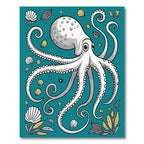 Whimsical White Octopus Seashells Teal Rug
