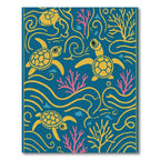 Teal Yellow Sea Turtle Coral Waves Rug