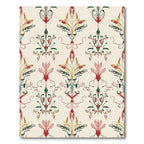 Rich Red Green Floral Damask Rug