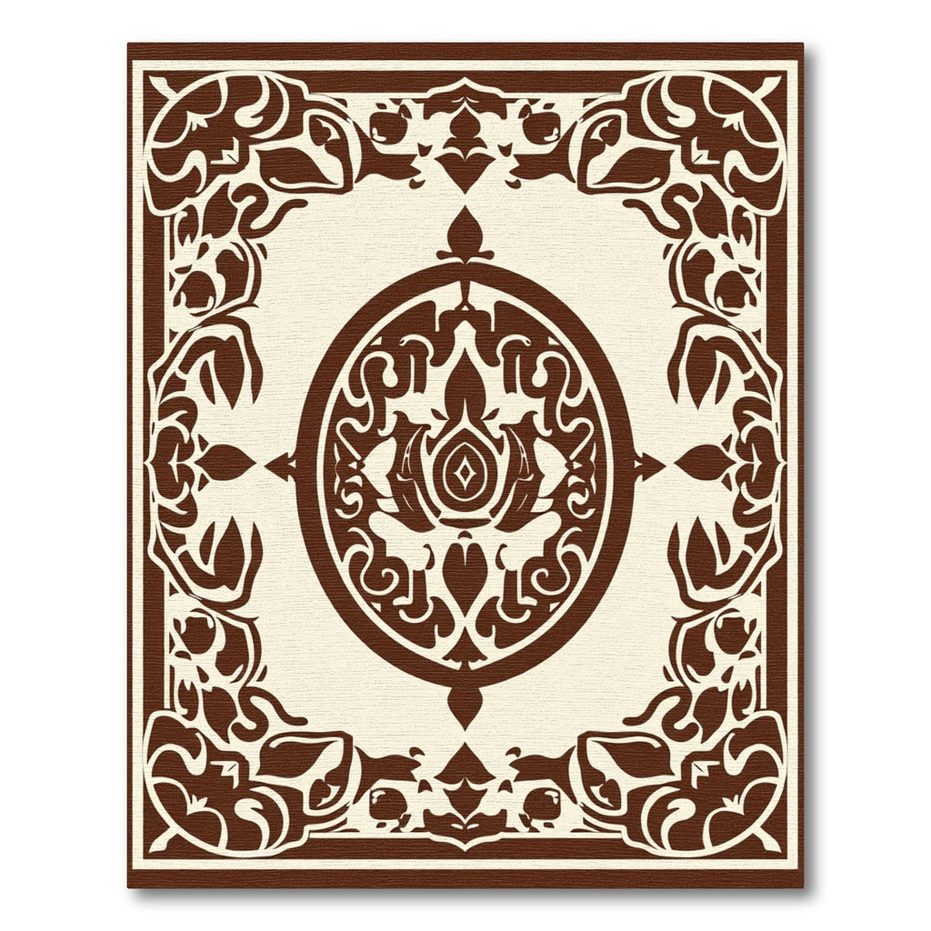 Brown Ivory Oval Medallion Border Rug