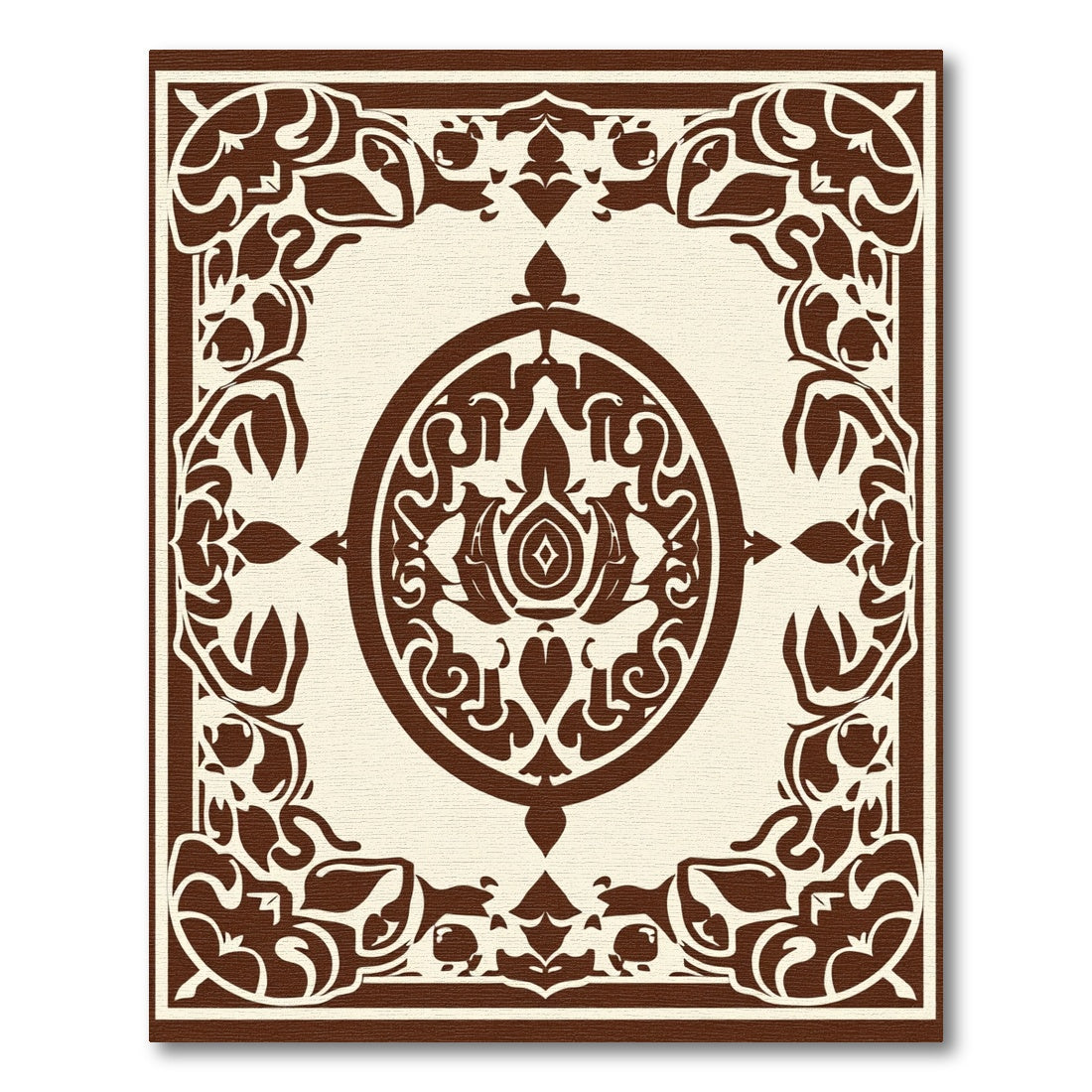Brown Ivory Oval Medallion Border Rug