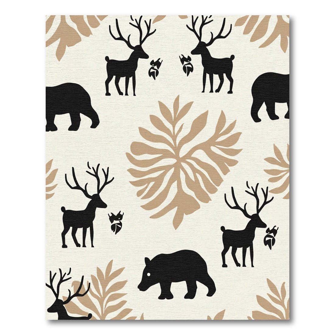 Rustic Woodland Deer Bear Foliage Rug