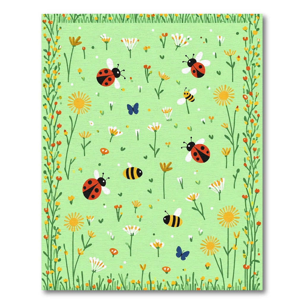 Whimsical Ladybug Bee Garden Meadow Rug