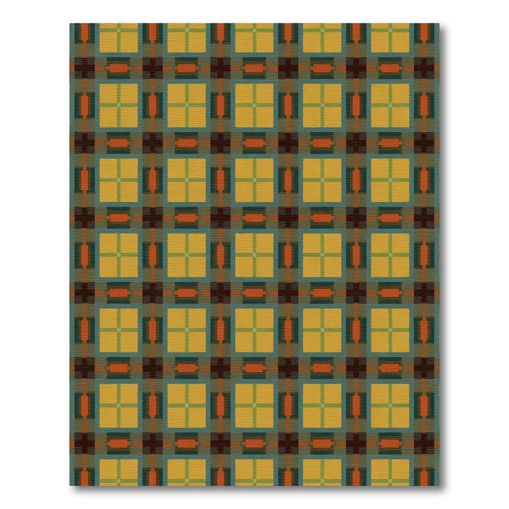 Rustic Yellow Teal Plaid Squares Rug