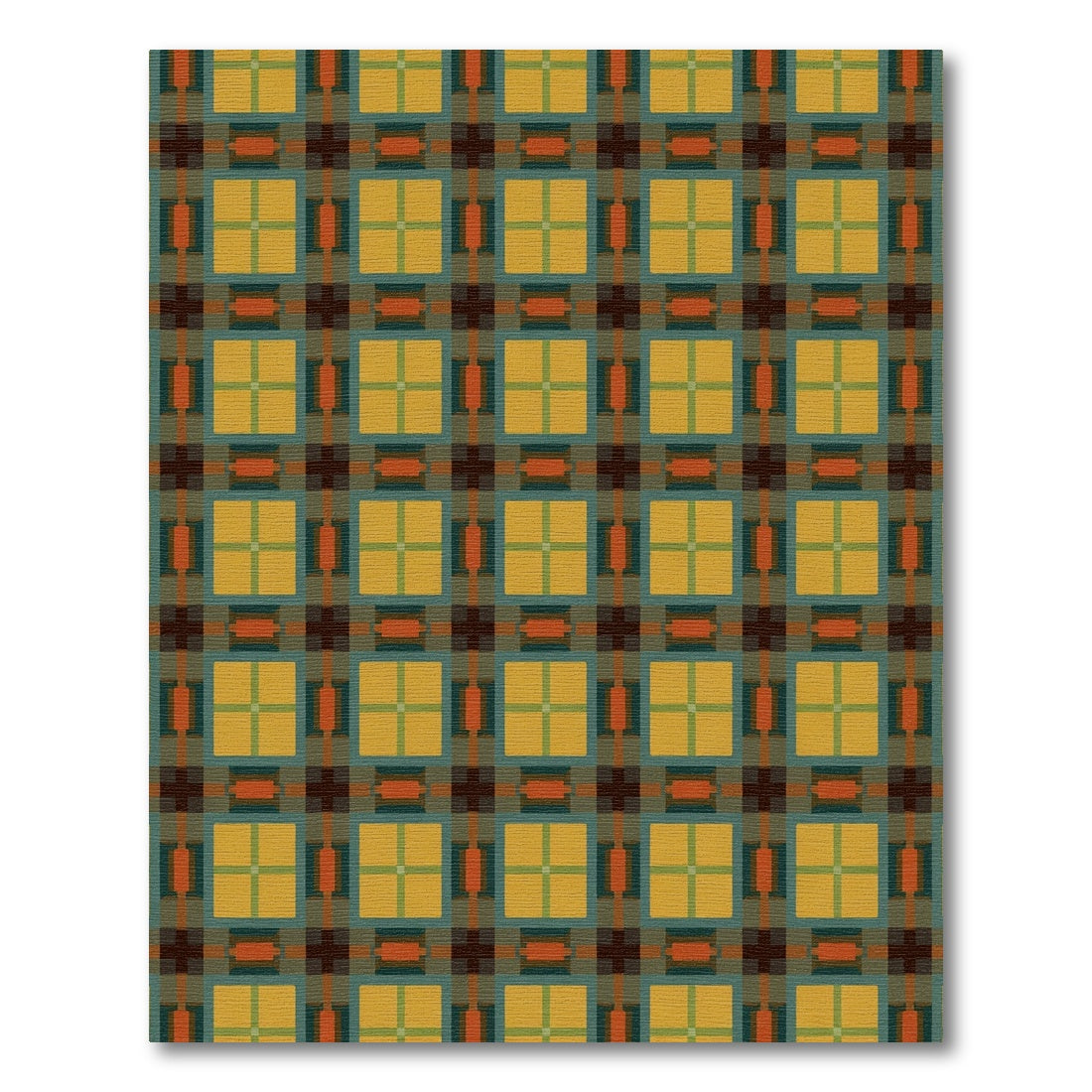 Rustic Yellow Teal Plaid Squares Rug