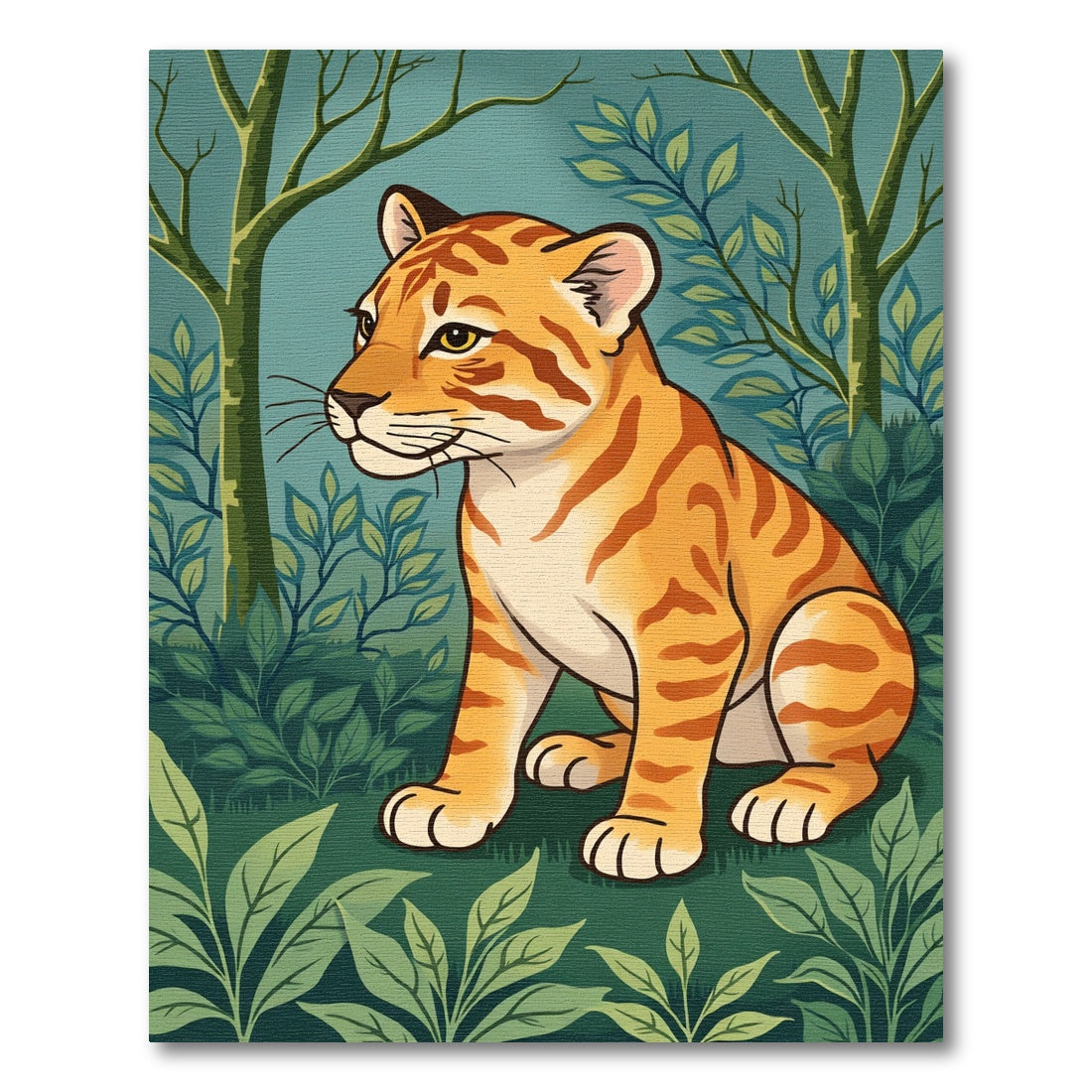 Cute Tiger Cub Forest Scene Rug