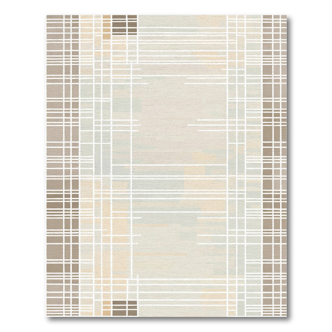 Neutral Plaid Stripe Block Overlay Rug
