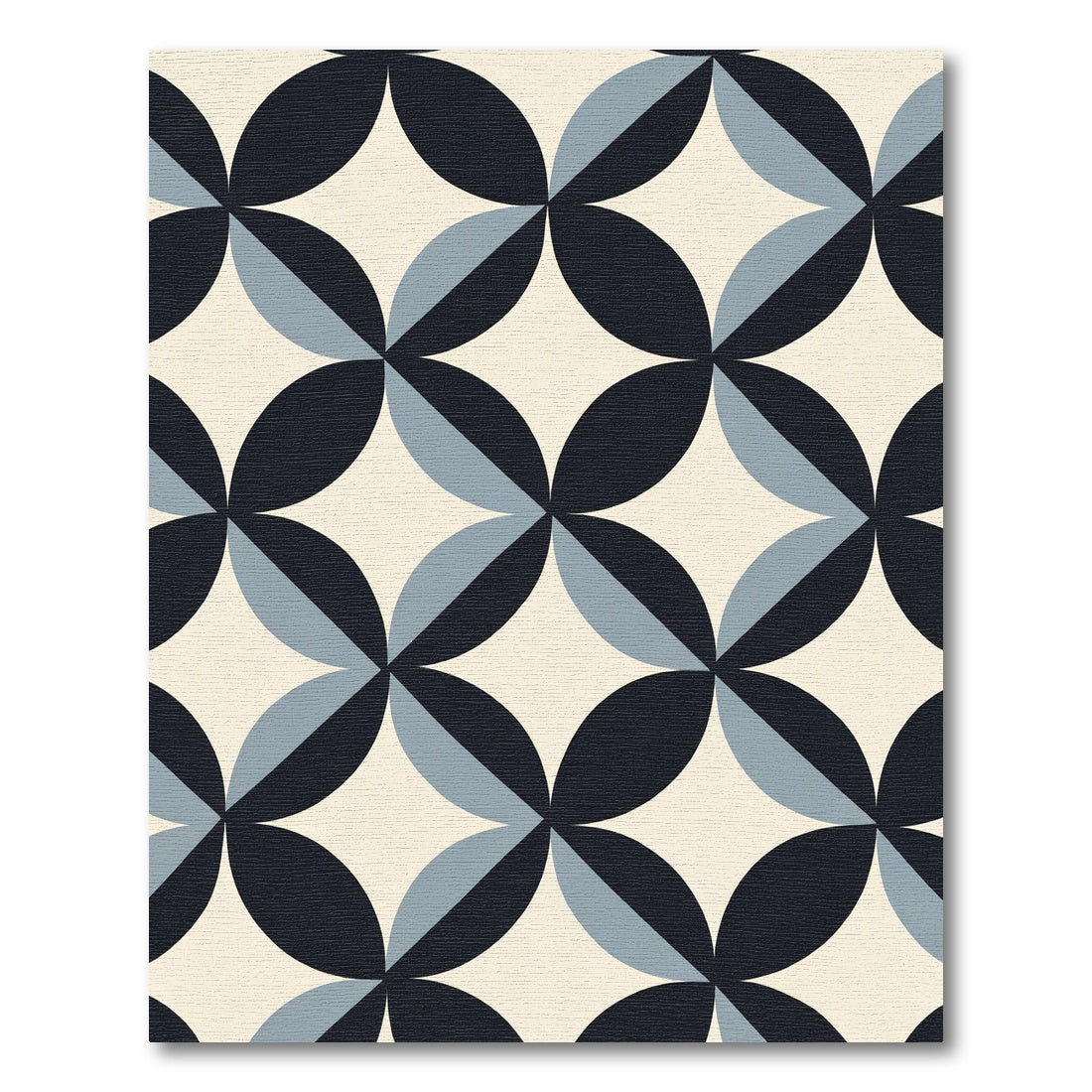 Retro Blue Interlocking Petal Geometric Rug