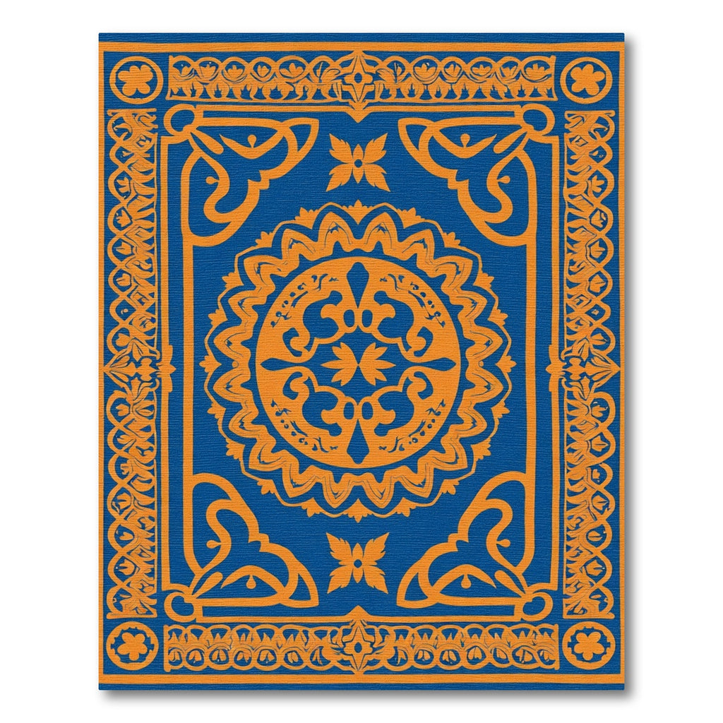 Orange Medallion With Blue Background Rug