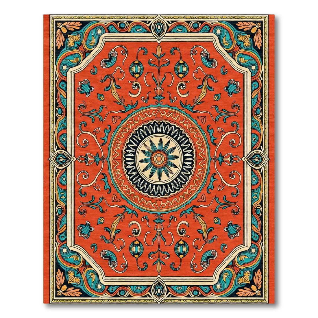Vibrant Red Floral Medallion Rug