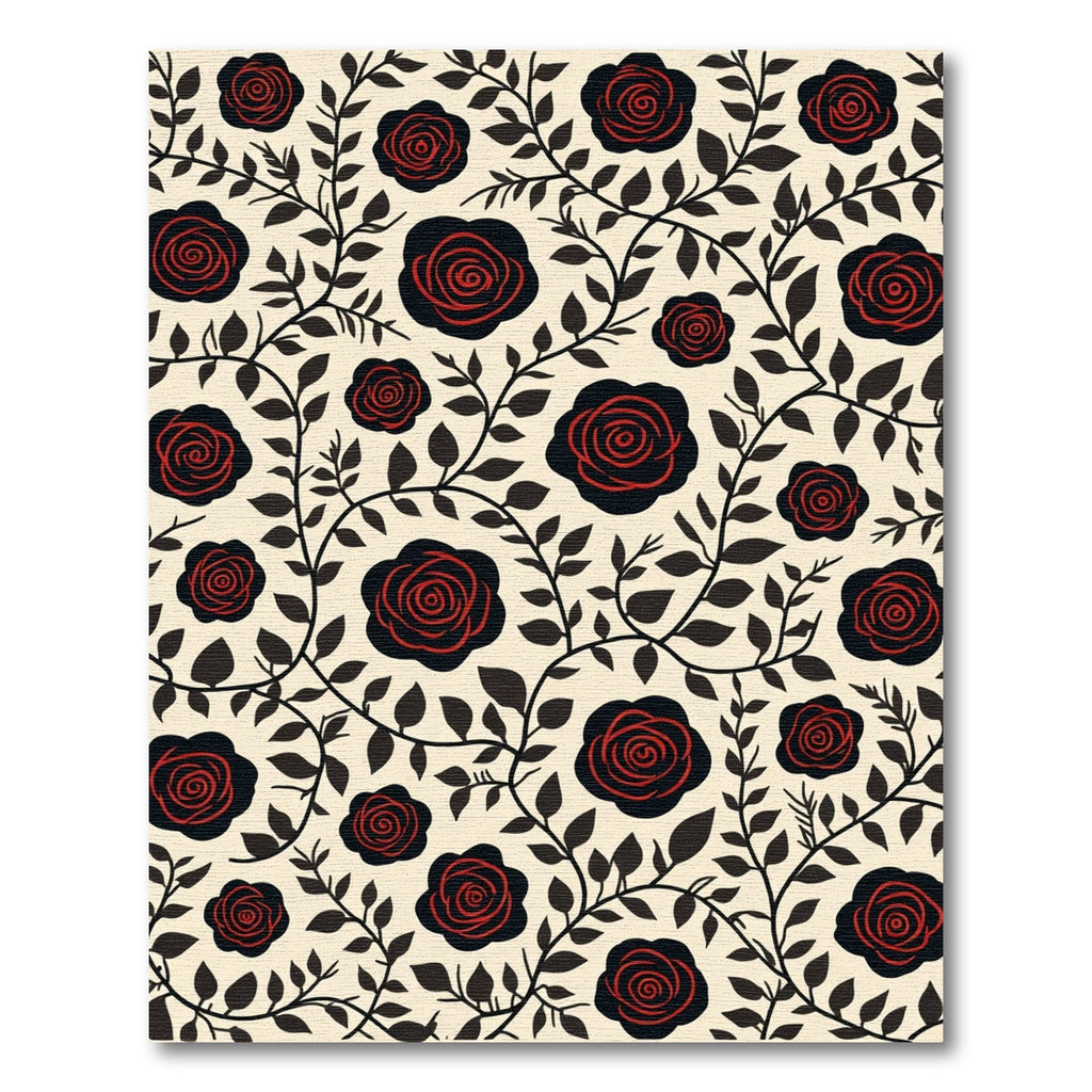 Vintage Red Black Rose Vine Rug