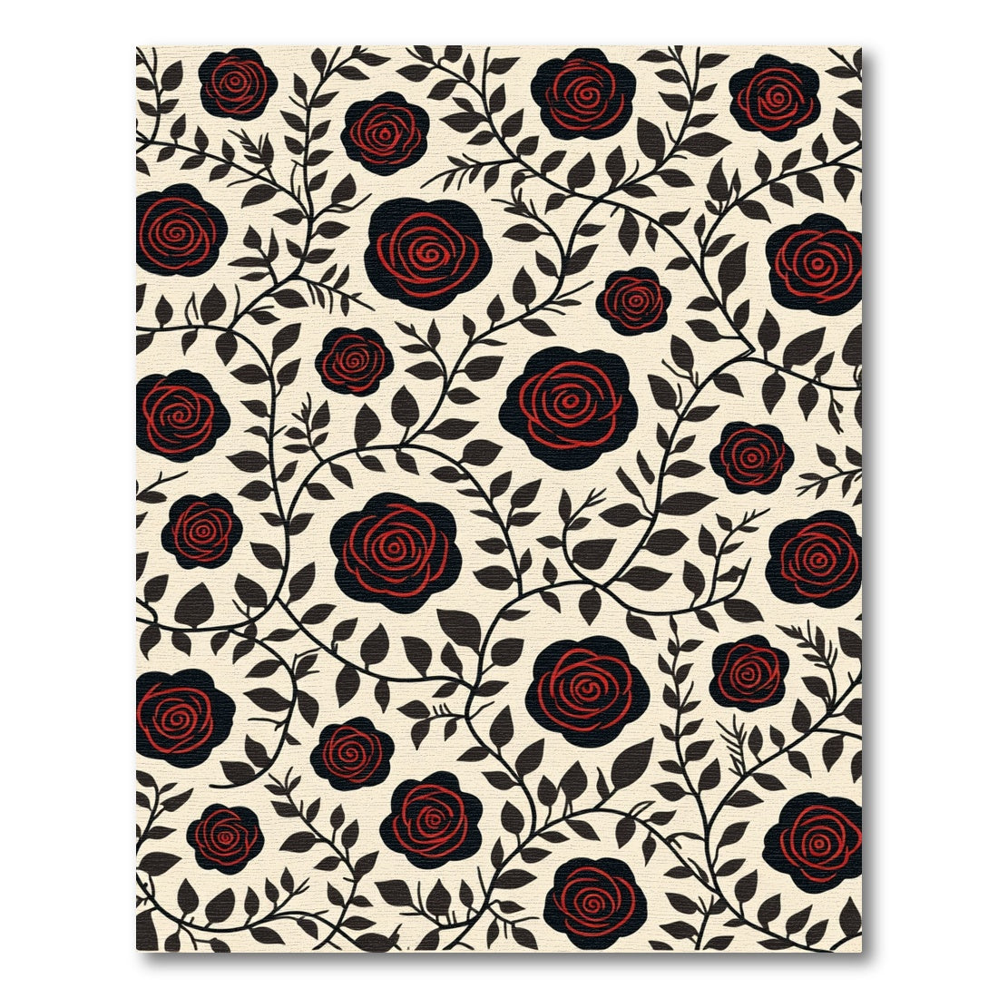 Vintage Red Black Rose Vine Rug