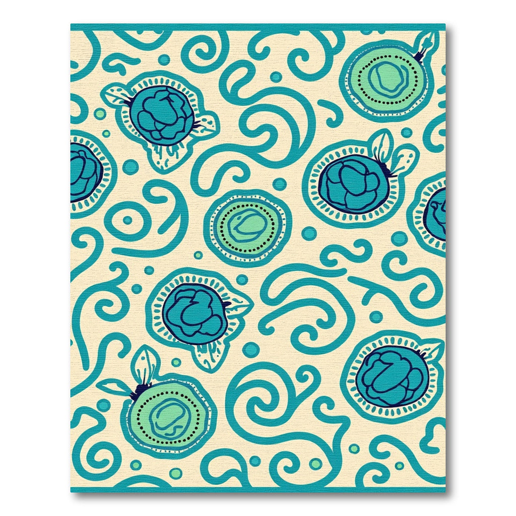 Teal Blue Floral Swirl Cream Rug