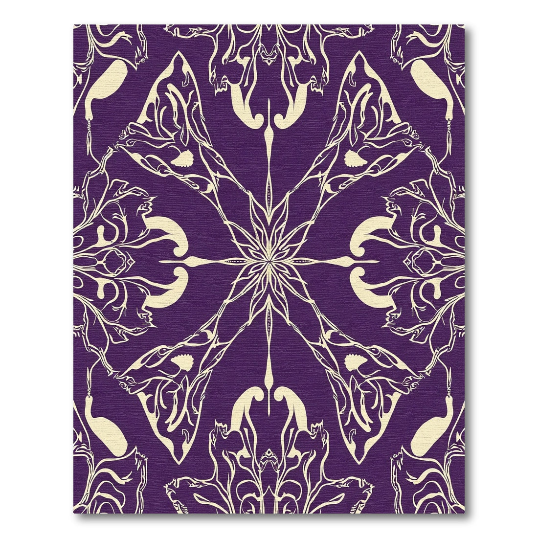 Purple Beige Symmetrical Floral Emblem Rug