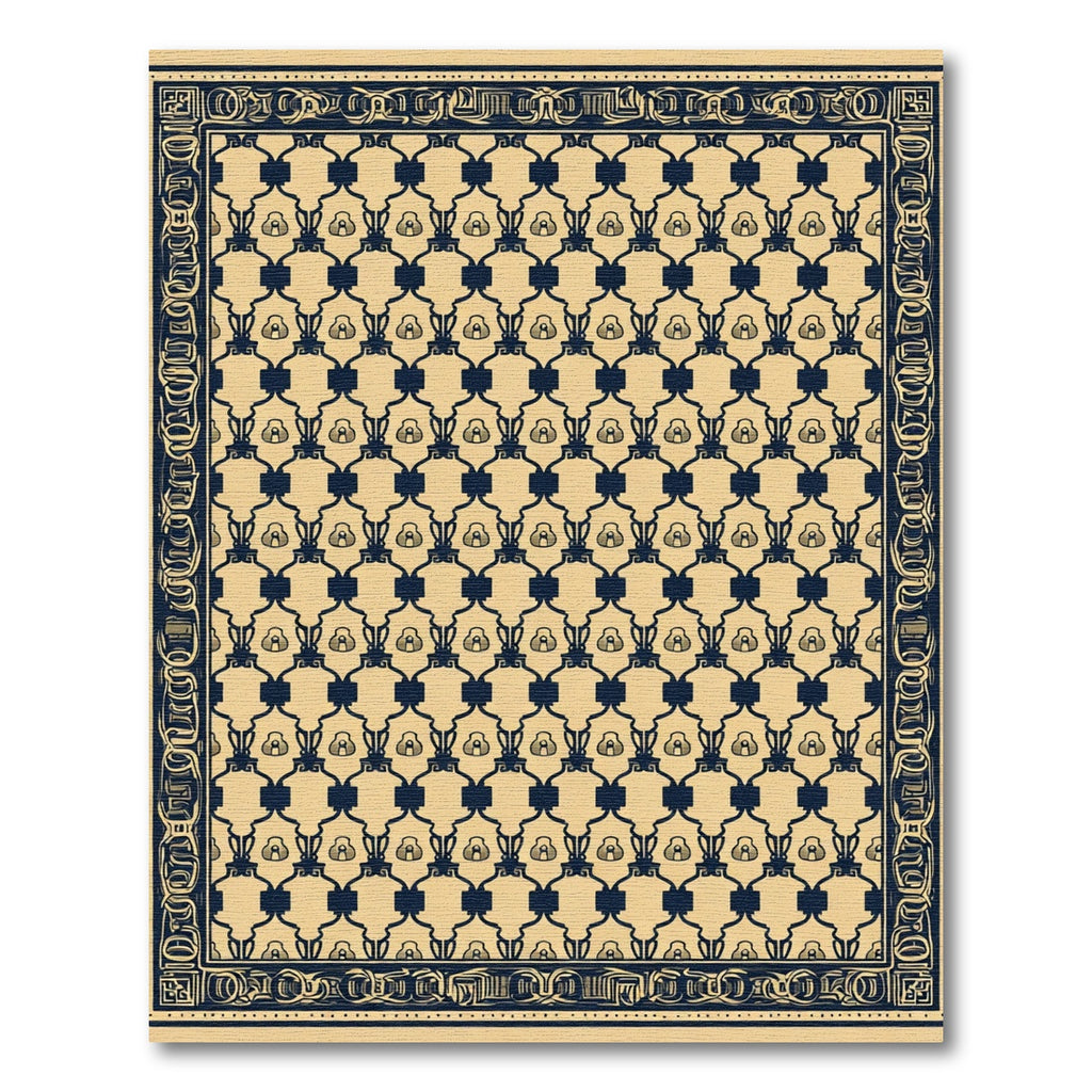 Beige Navy Geometric Chain Medallion Rug