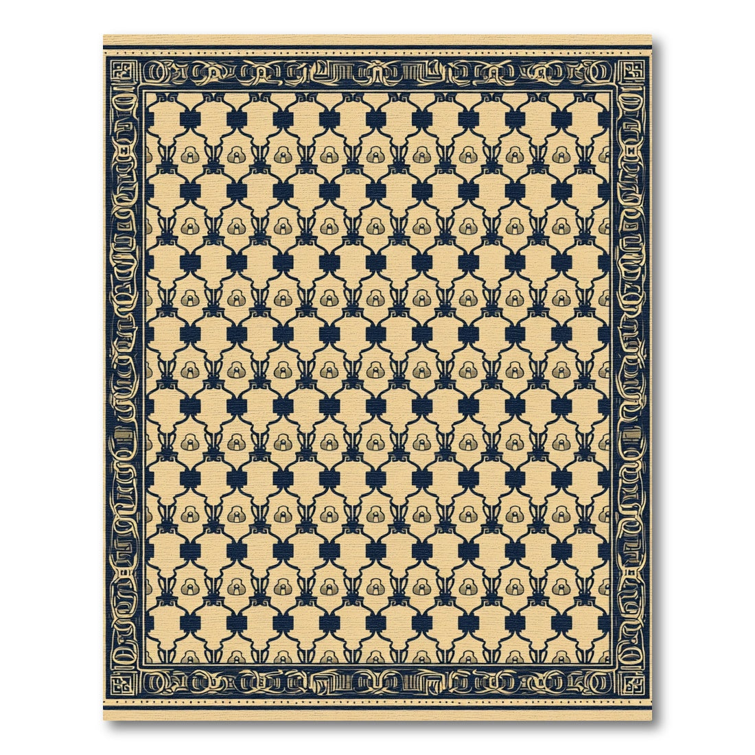 Beige Navy Geometric Chain Medallion Rug