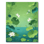 White Lotus Pond Dragonfly Scene Rug